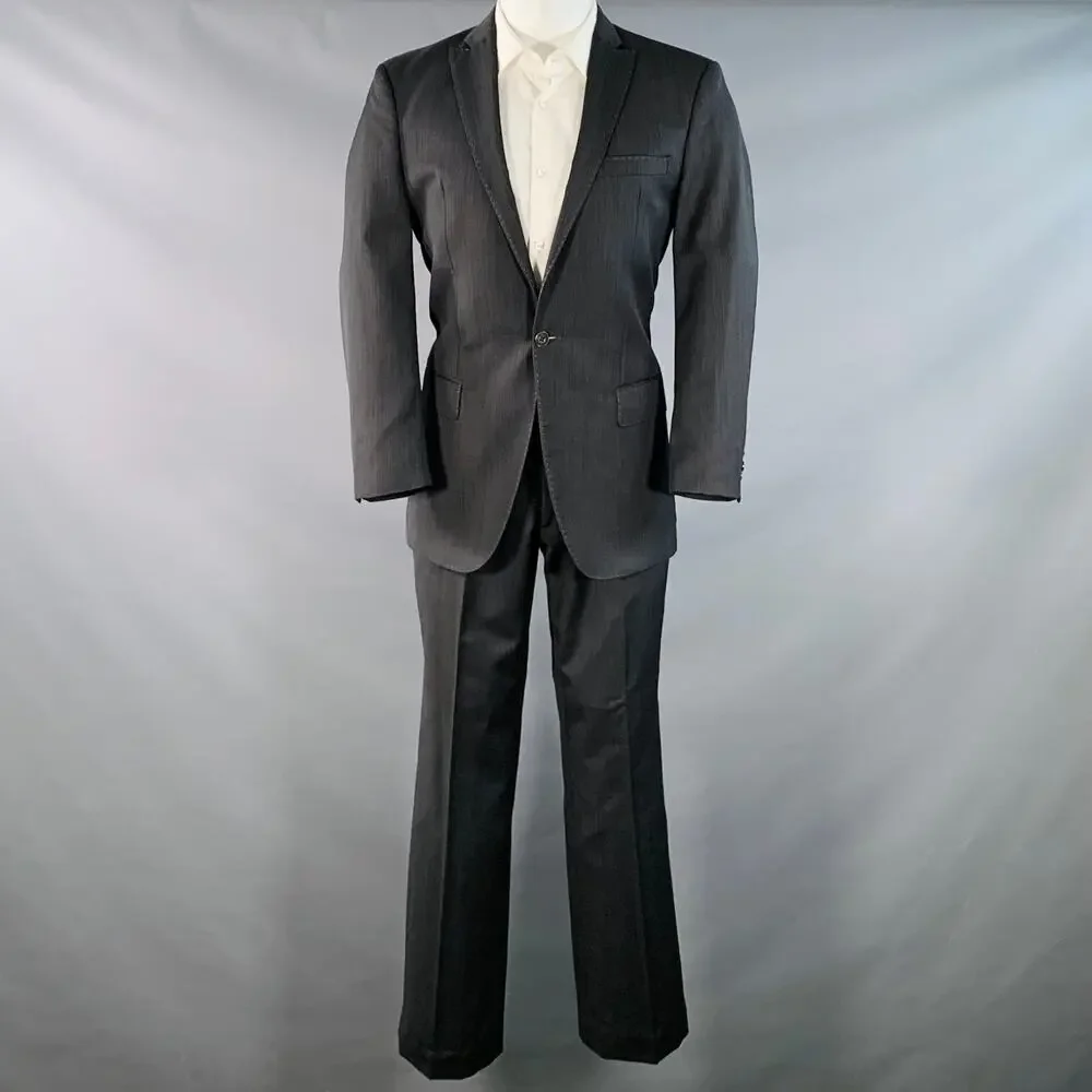 J. LINDEBERG Size 40 Regular Black Grey Wool Peak Lapel Single Button Suit